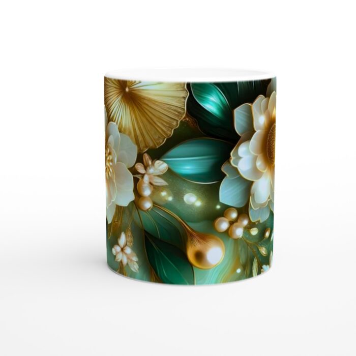 Elegant Smaragd & Guld Blomster Mugg - Lyxig 11oz Keramikmugg för Vardag & Fest