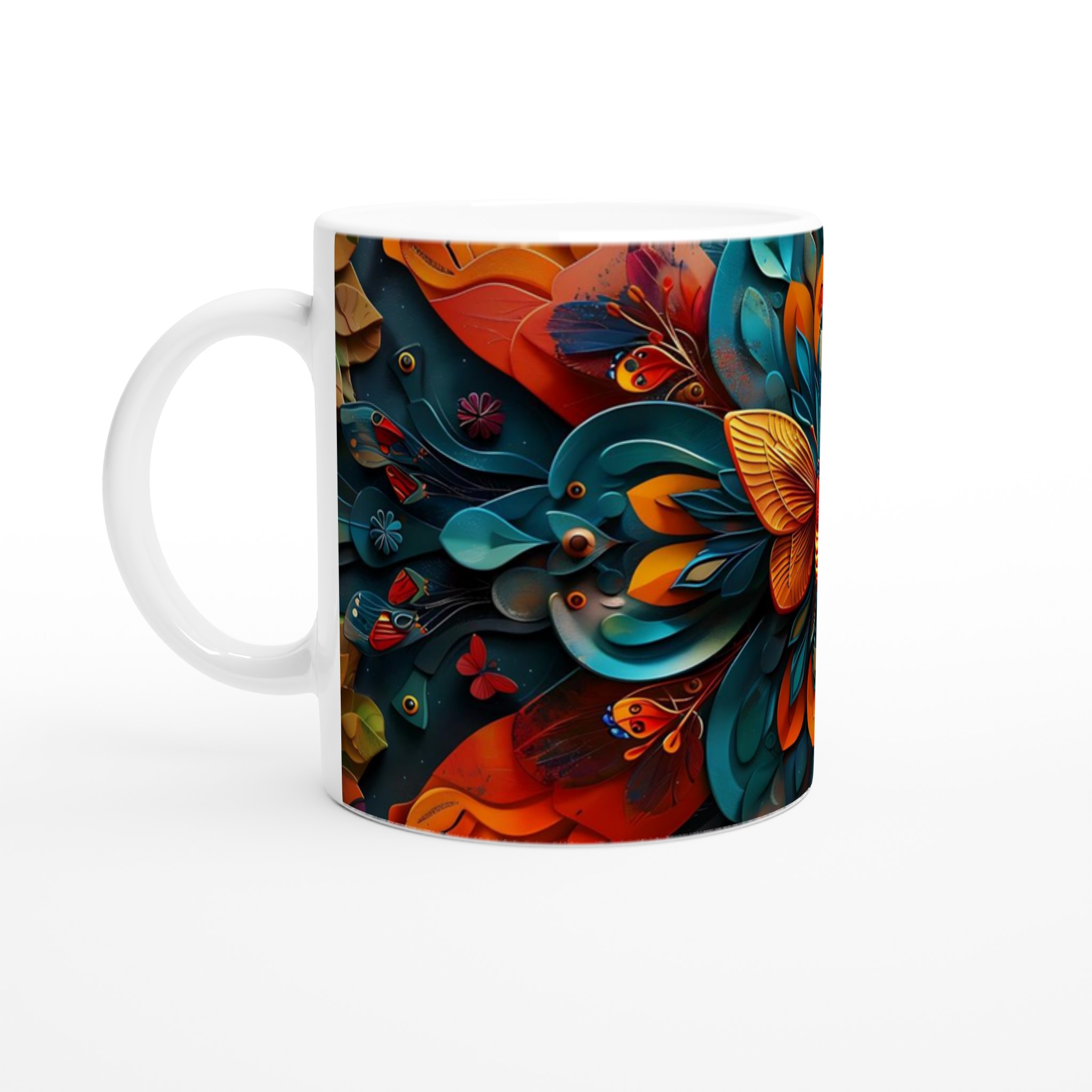 Fjärilsparadis Keramisk Mugg - 11oz Konstnärlig Design i Turkost och Orange