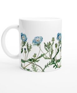 Keramisk Mugg – Delikat Blåklocka & Grön Skönhet: En Vardagsfavorit i Botanisk Akvarell