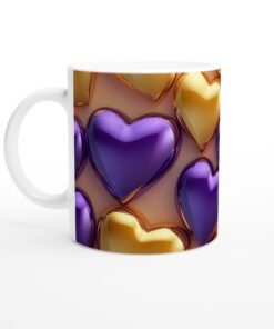 Kärleksfull Design Mugg - Guld & Lila Hjärtan Keramisk Mugg 11oz