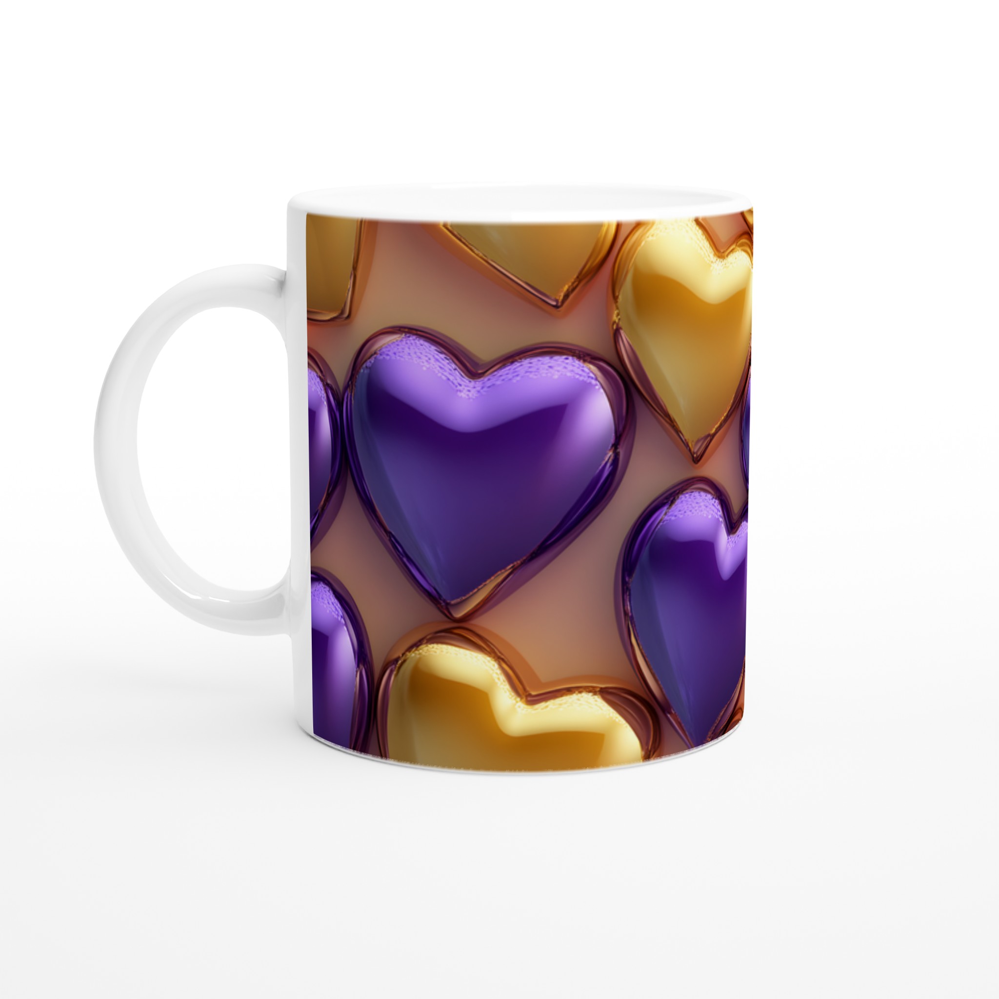 Kärleksfull Design Mugg - Guld & Lila Hjärtan Keramisk Mugg 11oz