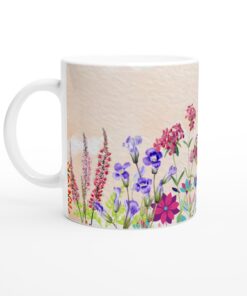 Färgglad Blomsterprakt Keramisk Mugg – En Explosion av Akvarellfärger för Din Fikastund
