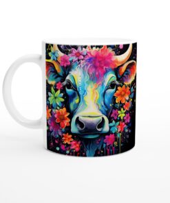 Färgglad Blommig Ko Keramisk Mugg – Konstnärlig Vardagsfavorit för Kaffe & Te