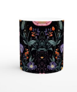 Mörkblommig Vit Keramisk Mugg 11oz - Vintagedesign med Lyster