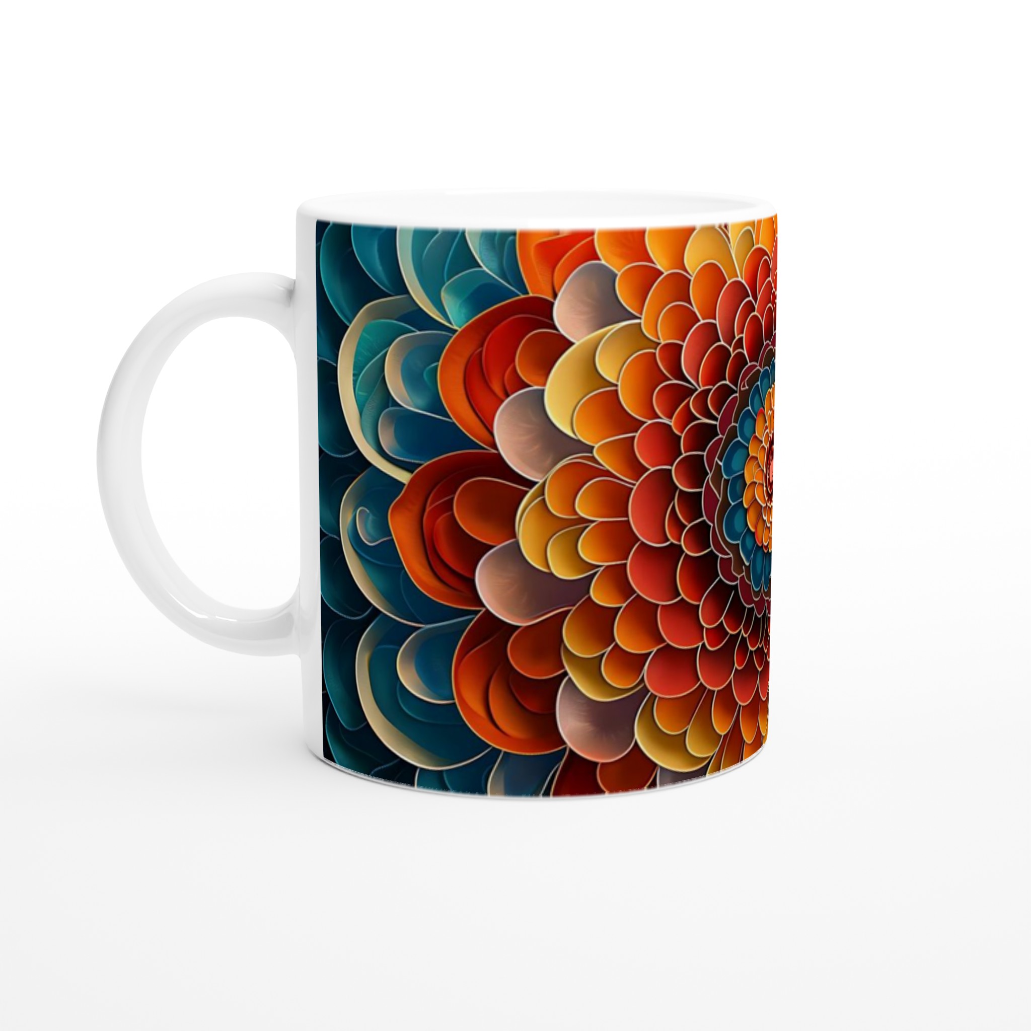 Färgexplosion Vit 11oz Keramisk Mugg - Levande Blommig Konst för Ditt Kaffe