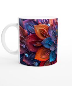 Abstrakt Mandala i Hypnotiska Blå och Röda Nyanser – 11 oz Keramisk Mugg