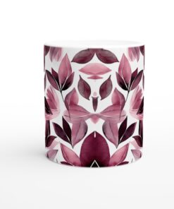 Abstrakt Vinröda Akvarellblad 11oz Keramisk Mugg - Diskmaskinssäker & Mikrovågssäker för Vardagslyx