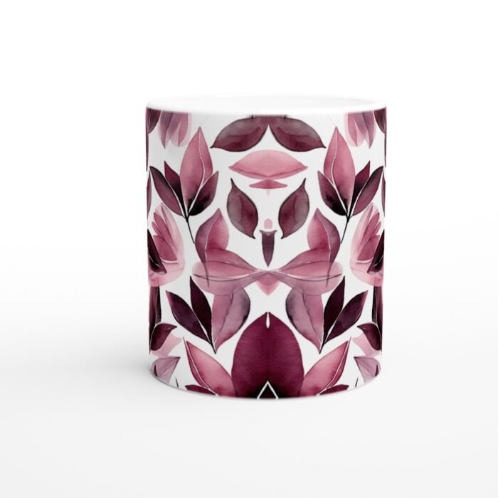 Abstrakt Vinröda Akvarellblad 11oz Keramisk Mugg - Diskmaskinssäker & Mikrovågssäker för Vardagslyx