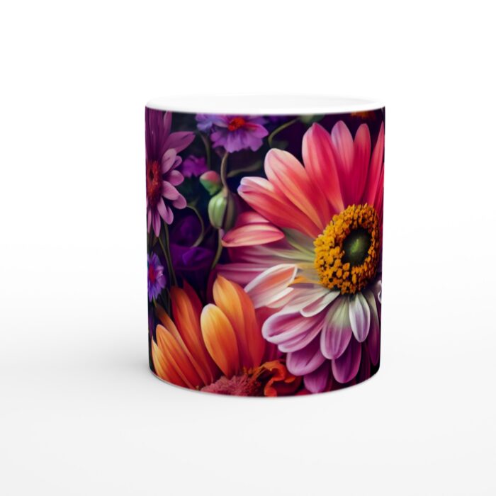 Färgexplosion Vit Keramisk Mugg 11oz - Levande Blomsterdesign för Kaffe, Te och Varm Choklad