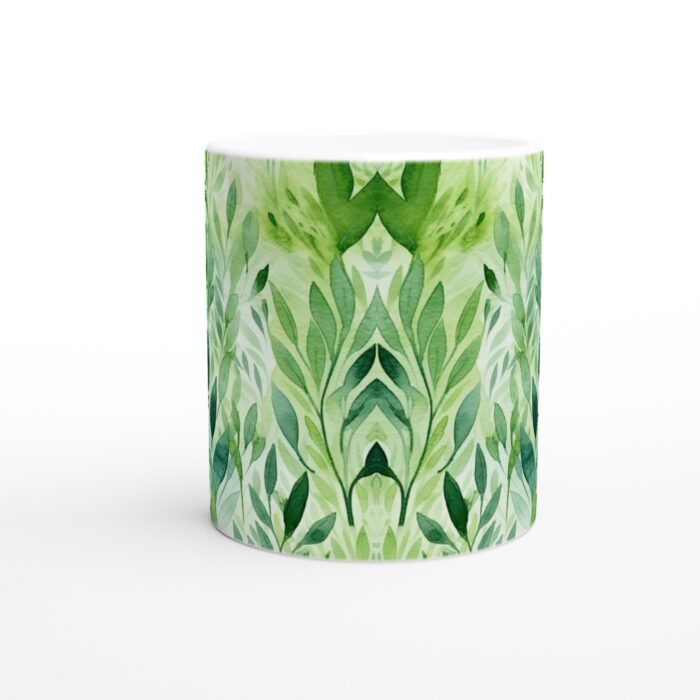 Naturlig Akvarell Löv 11oz Keramisk Mugg - Grönskande Design för Vardagsnjutning