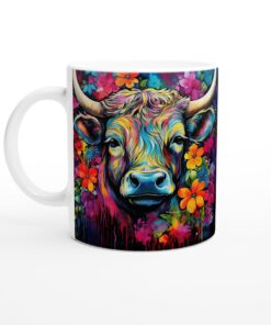 Färgsprakande Highland Ko Keramisk Mugg – Konstnärlig Vardagsfavorit