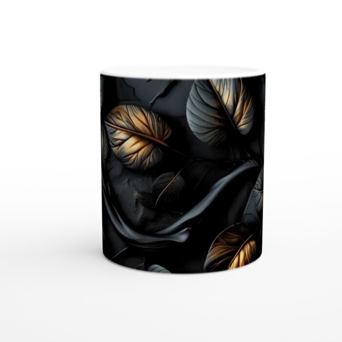 Lyxig Svart och Guld Bladmönstrad Keramisk Mugg - 11oz, En Elegant Detalj för Din Vardag