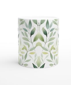 Akvarell Löv Grön Vit Keramisk Mugg 11oz – Naturlig Elegans för Kaffe & Te