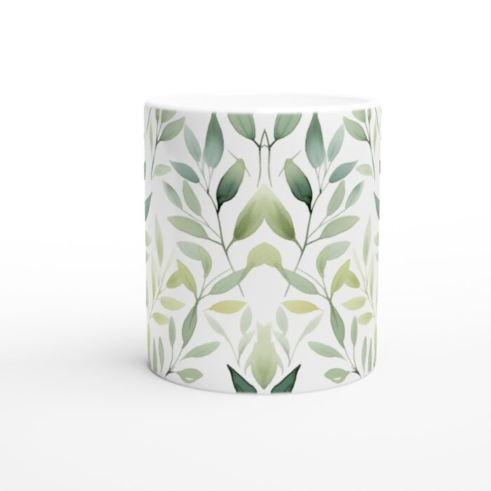 Akvarell Löv Grön Vit Keramisk Mugg 11oz – Naturlig Elegans för Kaffe & Te