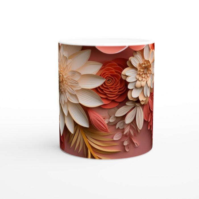 Romantisk Blomsterprakt Vit Keramikmugg – Pastellrosa & Korall Design 11oz