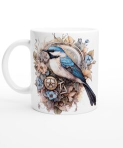 Steampunk Blue Jay Keramisk Mugg – Konstnärlig Design med Vintage Charm