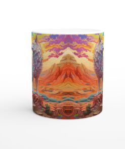 Psykedelisk Varg & Öken Keramisk Mugg - 11oz Konstnärlig Kaffekopp med Levande Tryck