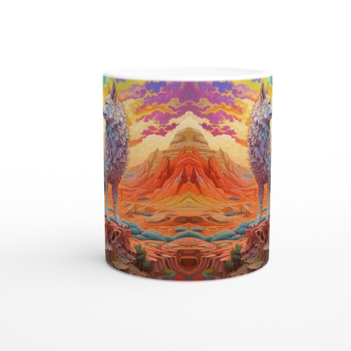 Psykedelisk Varg & Öken Keramisk Mugg - 11oz Konstnärlig Kaffekopp med Levande Tryck