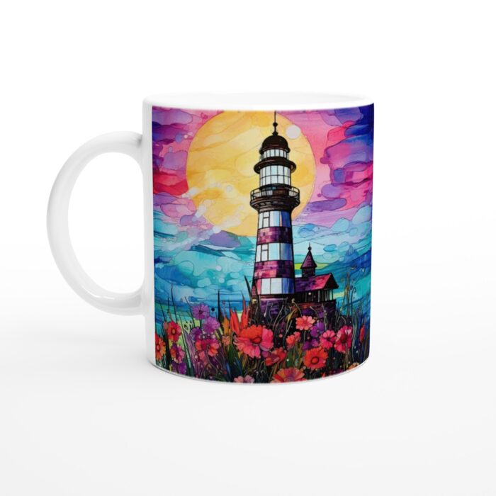 Mugg – Livfull Fyr i Solnedgång – Konstnärlig Keramikmugg 11 oz