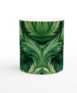 Grön Tropisk Lövmugg – 11 oz Keramisk Kaffekopp med Frodig Akvarelldesign