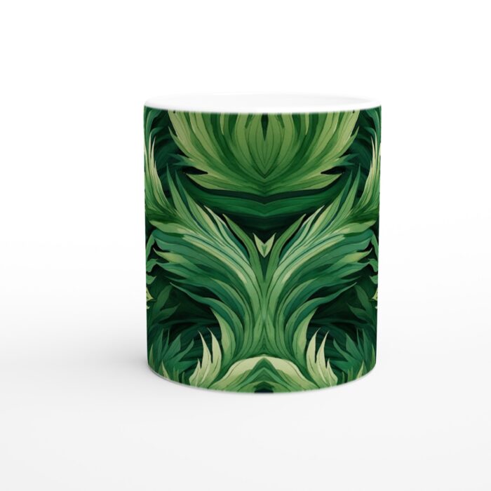 Grön Tropisk Lövmugg – 11 oz Keramisk Kaffekopp med Frodig Akvarelldesign