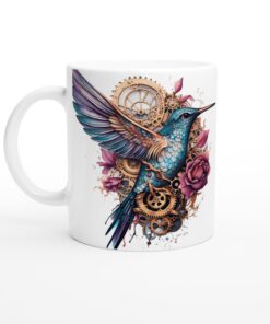 Steampunk Kolibri Mugg – Tidlös Design med Vackra Kugghjul & Rosor i Blå & Lila Toner