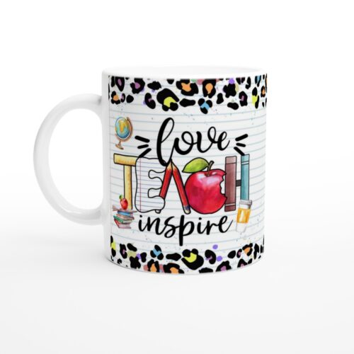 Mugg "Love Teach Inspire" – Leopardmönstrad Lärarmugg för Kaffe & Te