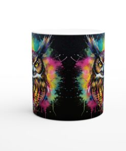 Färgsprakande Uggla Keramikmugg - 11oz Vit Kaffemugg med Akvarellkonst