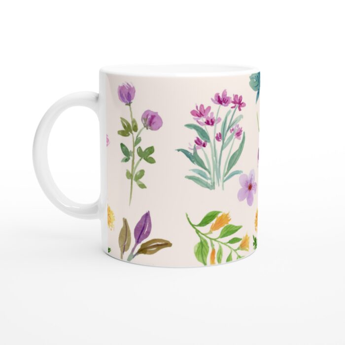 Keramisk Mugg – Akvarellblommor i Lila & Gult: Vardagsfavoriten för Alla Tillfällen