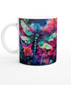 Mugg med akvarell magi – livfulla trollsländor och blommor