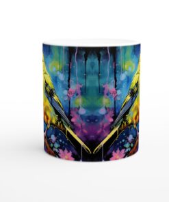 Konstnärlig Keramikmugg med Gul Fågel – Färgstark Design för Kaffe & Te, 11oz