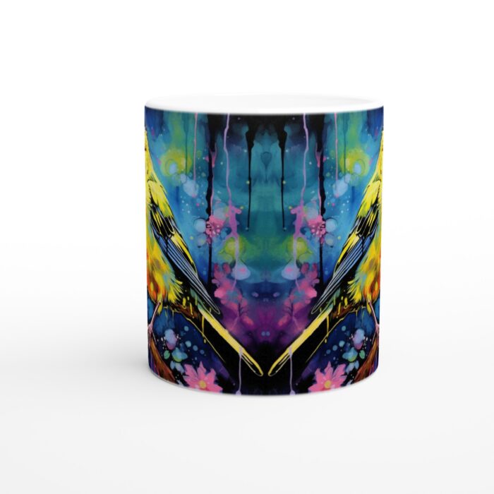 Konstnärlig Keramikmugg med Gul Fågel – Färgstark Design för Kaffe & Te, 11oz