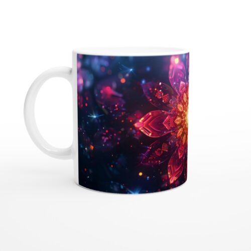 Kosmisk Blomstrande Mugg - Strålande Rosa & Lila Abstrakt Konst Keramikmugg 11 oz