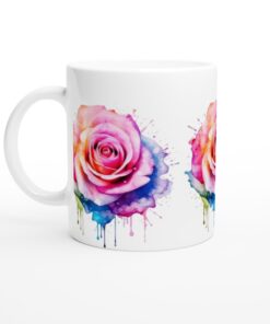 Färgsprakande Ros Keramisk Mugg – Konstnärlig Akvarelldesign för Din Vardag