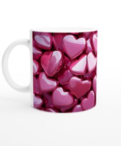 Kärleksfull Rosa Hjärtmugg - Vit Keramisk 11oz Mugg för Kärlek & Fika