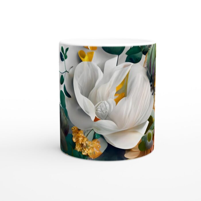Abstrakt Blomster Keramikmugg – Konstnärlig Vit Mugg för Kaffe & Te