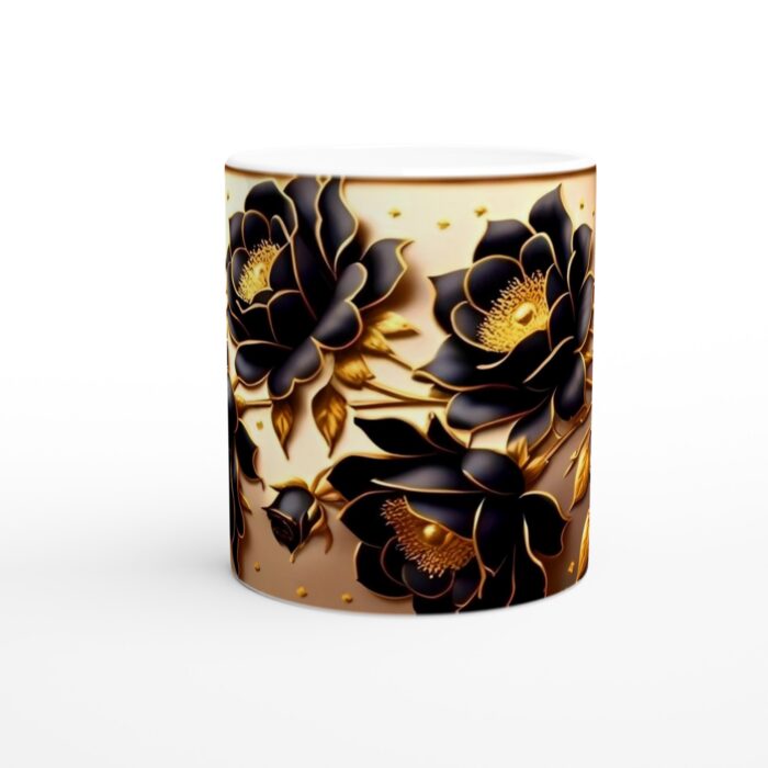 Lyxig Svart och Guld Blommig Keramisk Mugg - 11oz Elegant Design för Kaffe & Te