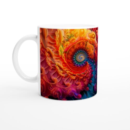 Mugg "Kosmisk Spiral" – Vit 11oz Keramikmugg med Färgstark Abstrakt Konst