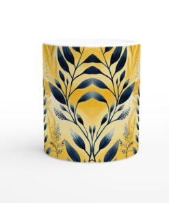 Guldig Botanik Keramisk Mugg 11oz - Livfullt Bladmönster för Kaffe- & Tebjudning