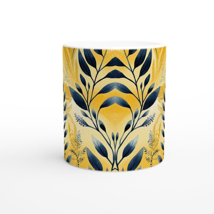 Guldig Botanik Keramisk Mugg 11oz - Livfullt Bladmönster för Kaffe- & Tebjudning