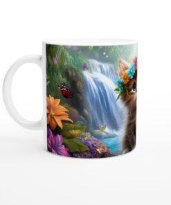 Söt kattunge med blomsterkrans – förtrollande 11oz keramisk mugg för magiska stunder