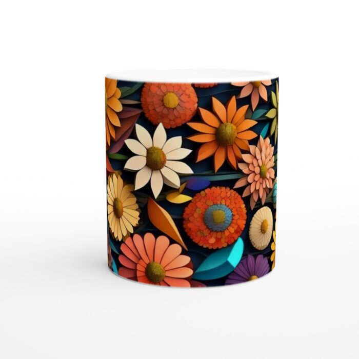 Färgstark blomsterprakt: Vit 11oz keramisk mugg för kaffe, te och choklad – perfekt present eller vardagsfavorit