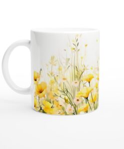 Keramisk Mugg – Solgul Blomsteräng Akvarell – Vardagsfavoriten för Alla Tillfällen