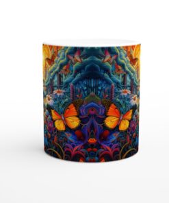 Fjärilsdröm – Färgsprakande 11oz Keramisk Mugg med Fantasifull Djungeldesign
