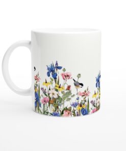 Keramisk mugg – Blomstrande Våräng med Fåglar – En vardagsfavorit