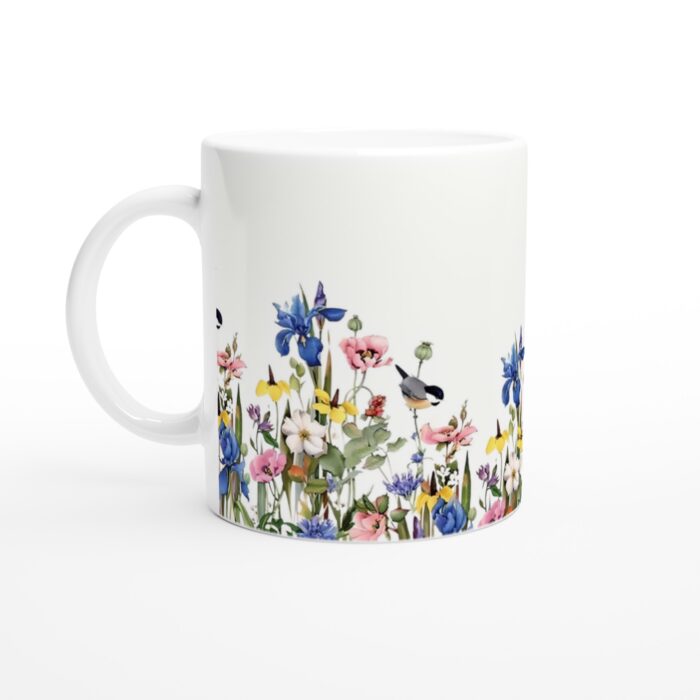 Keramisk mugg – Blomstrande Våräng med Fåglar – En vardagsfavorit