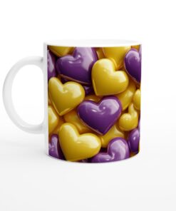 Mugg "Gyllene Hjärtan" – Kärleksfull Design i Lila och Gult