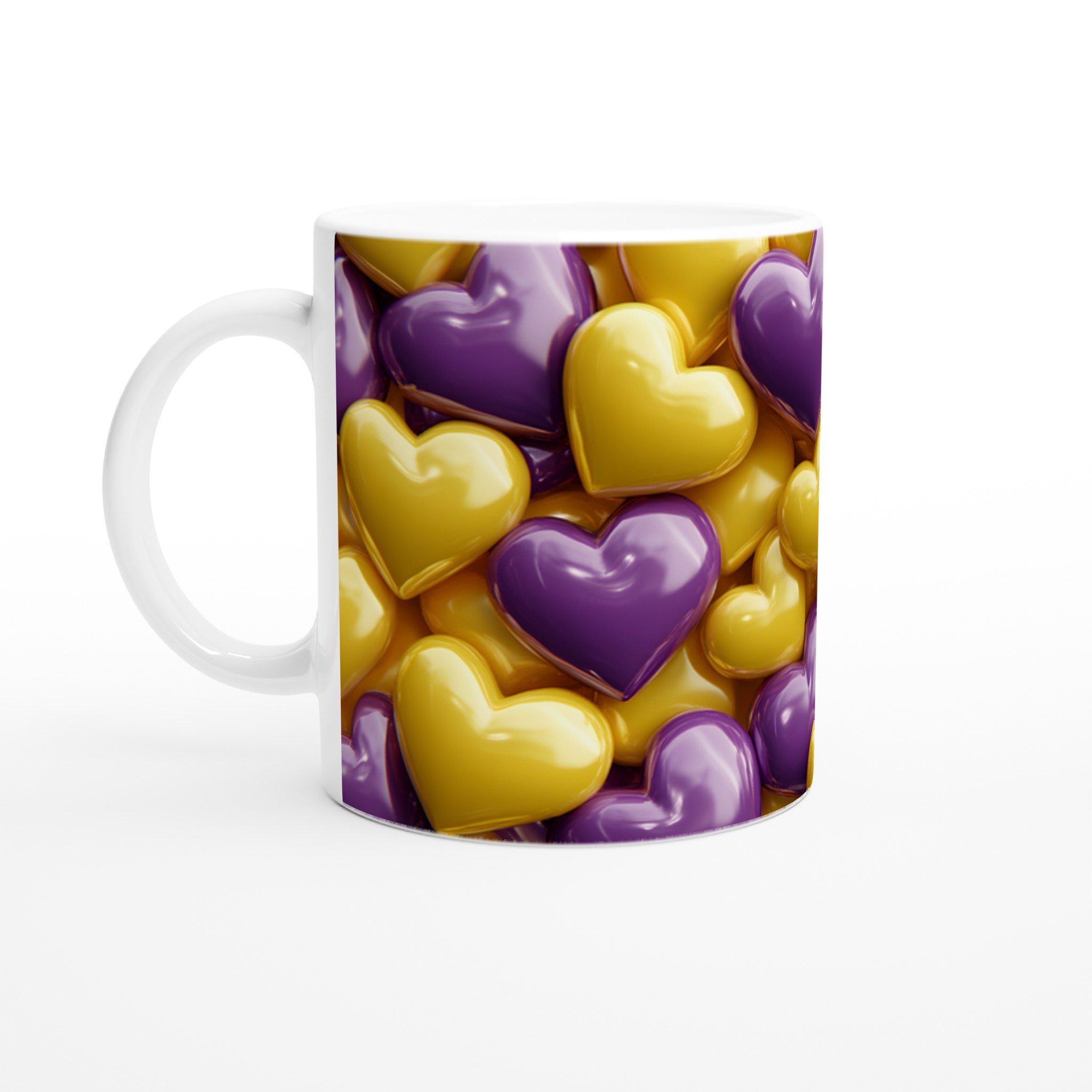 Mugg "Gyllene Hjärtan" – Kärleksfull Design i Lila och Gult