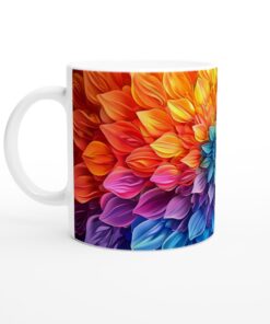 Vit 11oz Keramisk Mugg med Vibrerande Blommönster – Färgstark Vardagsfavorit