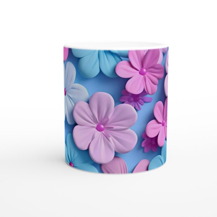 Pastellblommig keramikmugg – 11oz Vit mugg för kaffe och te med drömska blomstertryck